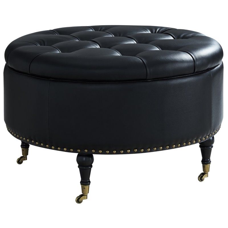Black White Leather Pouf Ottomans Throughout Well Known Posh Living Landon Tufted Faux Leather Storage Ottoman With Casters In (View 4 of 10)