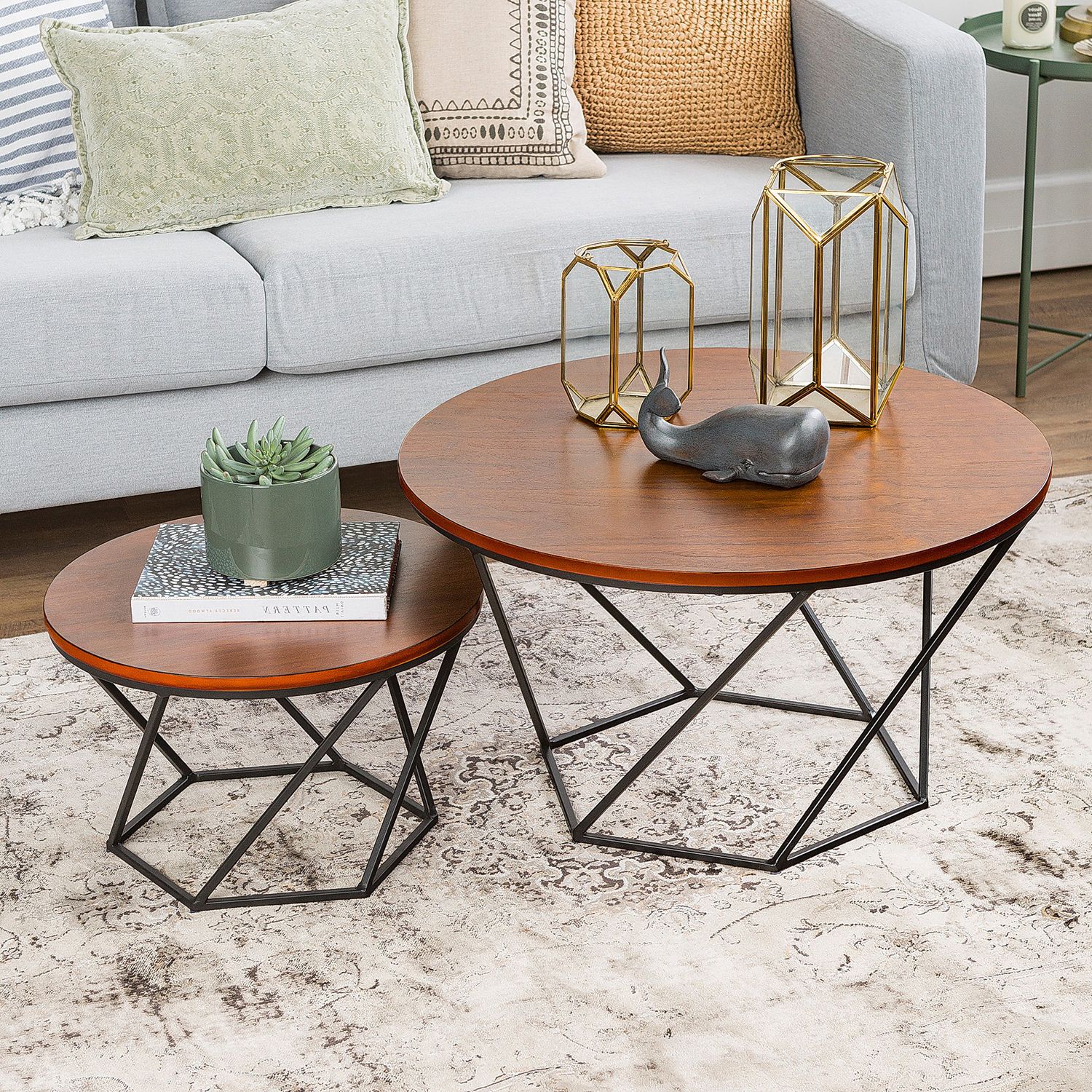 Black Wood Storage Coffee Tables With Current Geometric Black & Walnut Wood Nesting Coffee Tables – Pier (View 8 of 10)