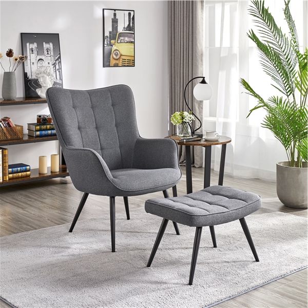 Blue Fabric Lounge Chair And Ottomans Set Inside Most Popular Smilemart Modern Accent Chair And Ottoman Set Contemporary Upholstered (View 8 of 10)