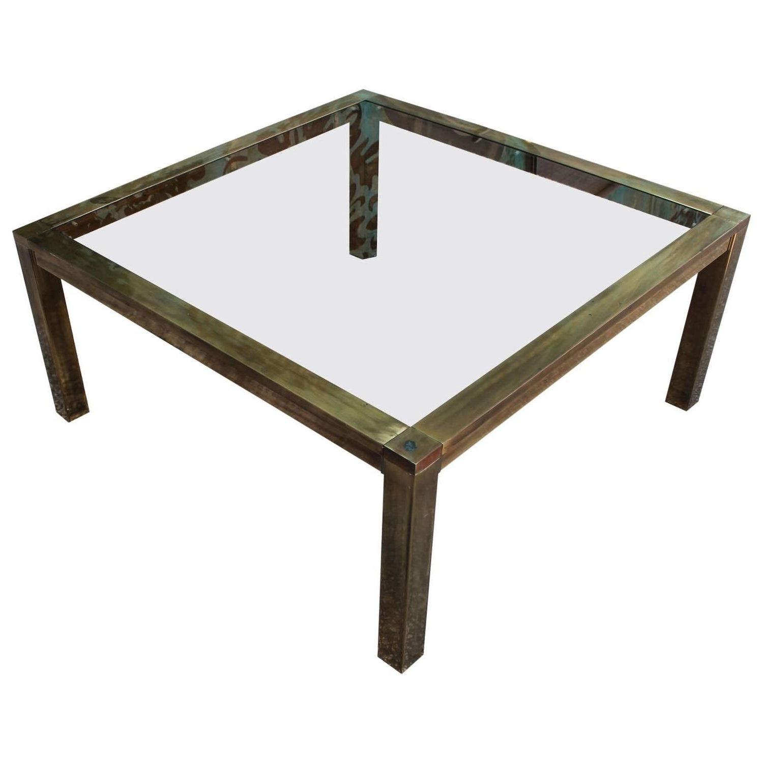 Bold Brass And Smoked Glass Square Coffee Table For Sale At 1stdibs Within Popular Brass Smoked Glass Cocktail Tables (View 6 of 10)