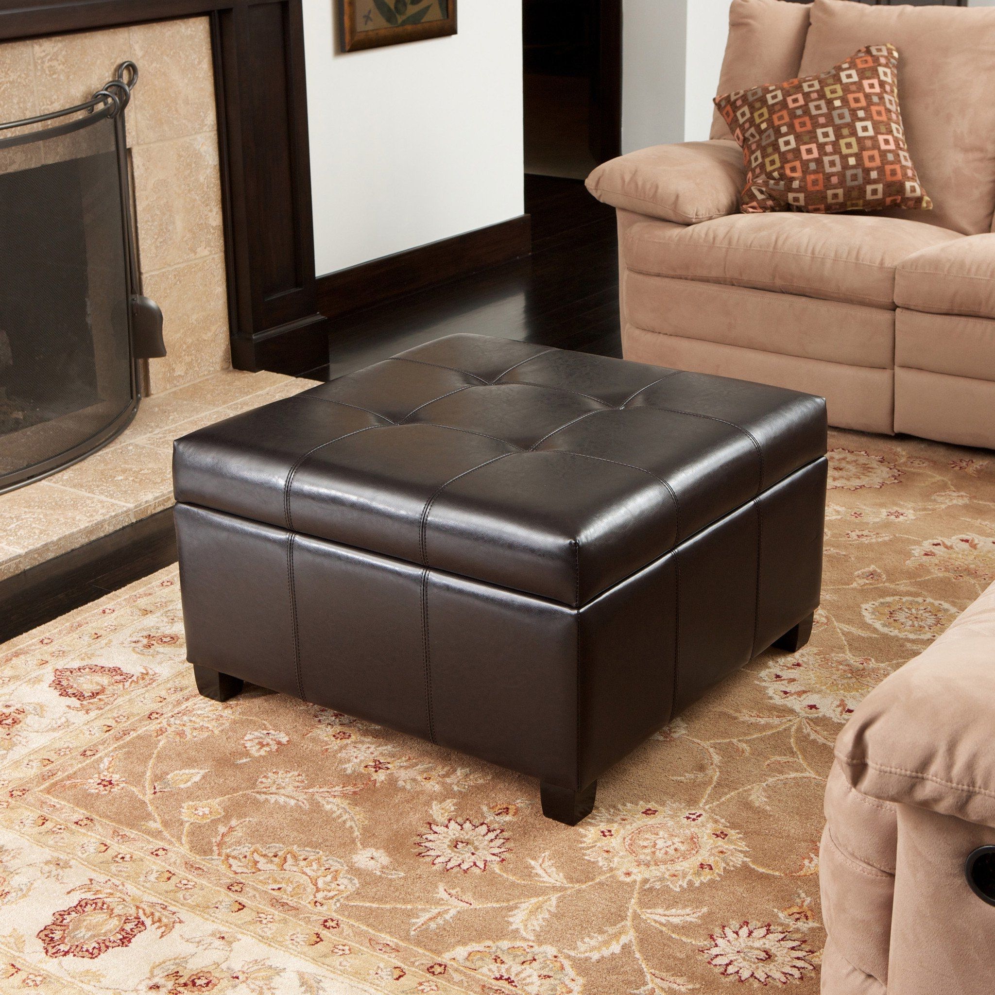 Boston Espresso Brown Tufted Leather Storage Ottoman Coffee Table In With Regard To Well Known Brown Tufted Pouf Ottomans (View 4 of 10)