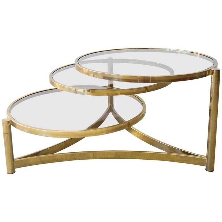 Brass Smoked Glass Cocktail Tables With Most Recently Released Milo Baughman Tri Level Brass And Glass Swivel Coffee Table At 1stdibs (View 3 of 10)