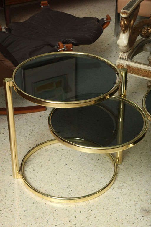 Brass Smoked Glass Cocktail Tables With Regard To Favorite A Suite Of Two Brass And Smoked Glass Pivoting Tables At 1stdibs (View 4 of 10)