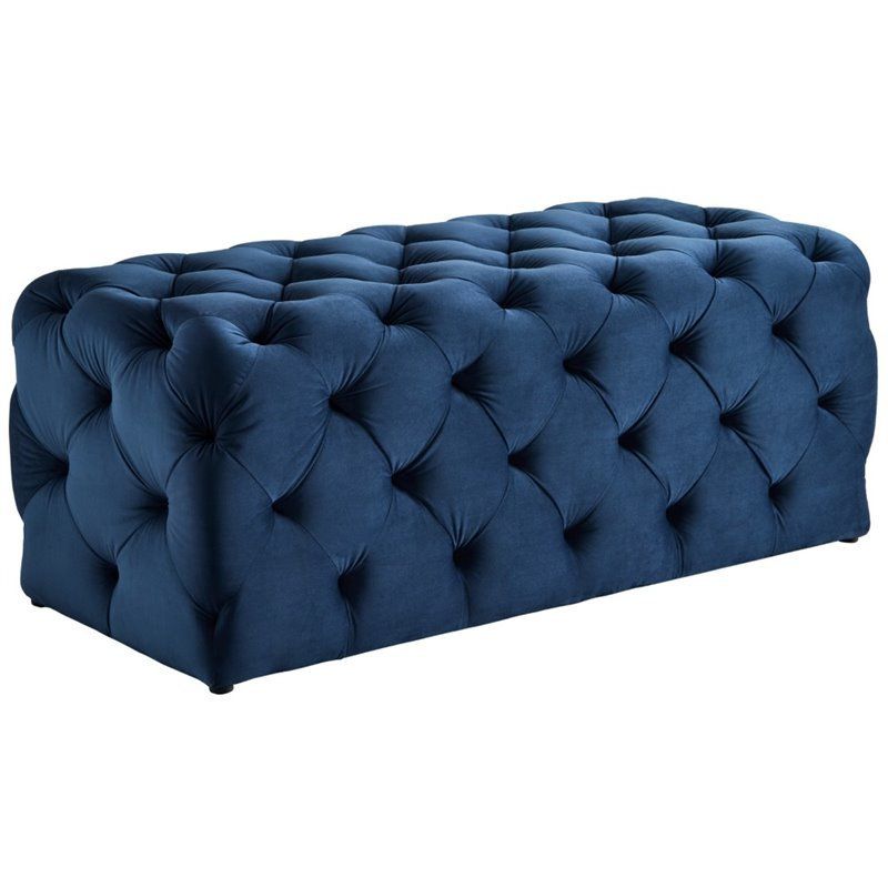 Brika Home Velvet Tufted Bench In Navy Blue (View 10 of 10)