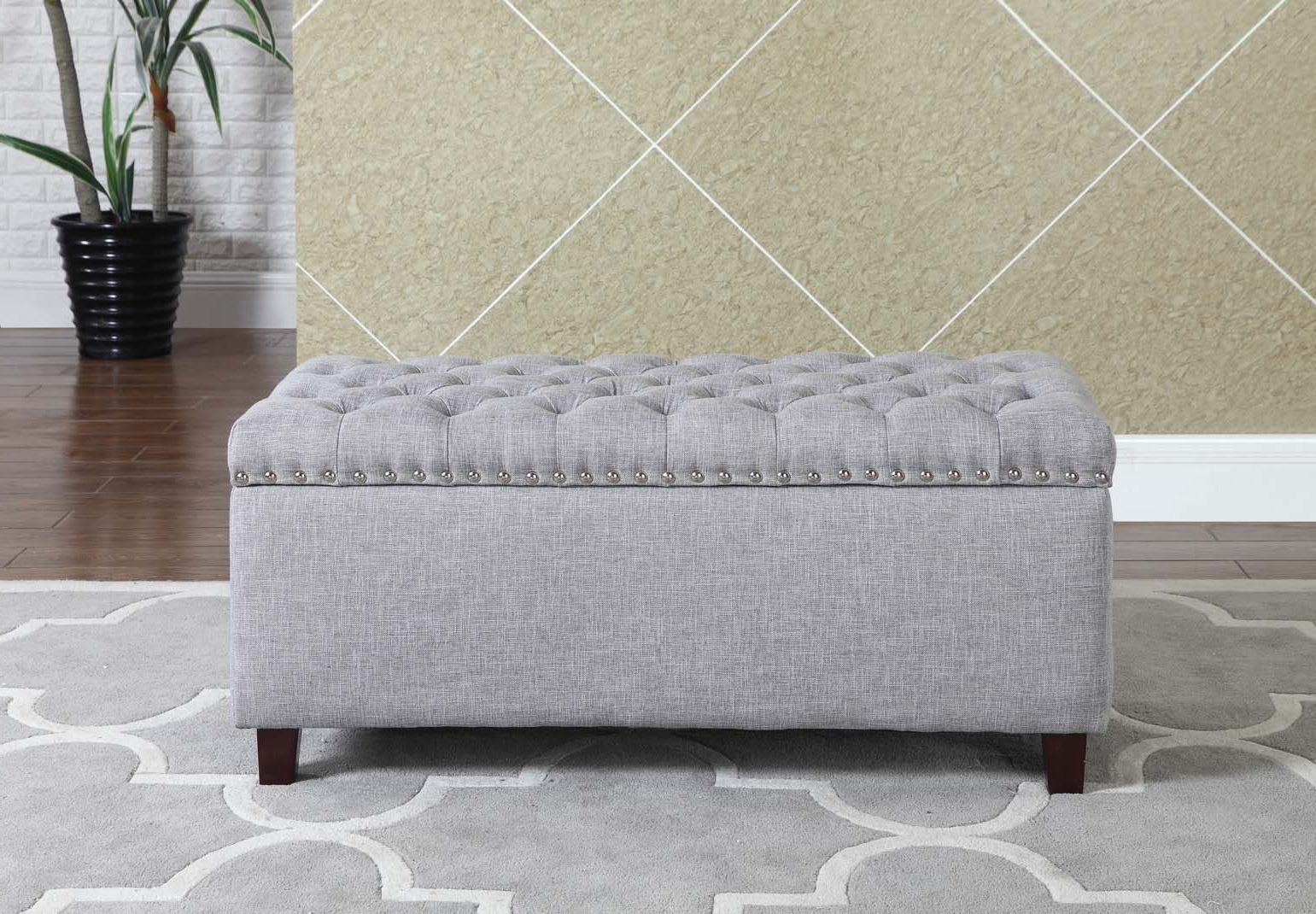 Brown And Gray Button Tufted Ottomans In Best And Newest Button Tufted Storage Ottoman With Nailhead, Gray Color – Walmart (View 10 of 10)