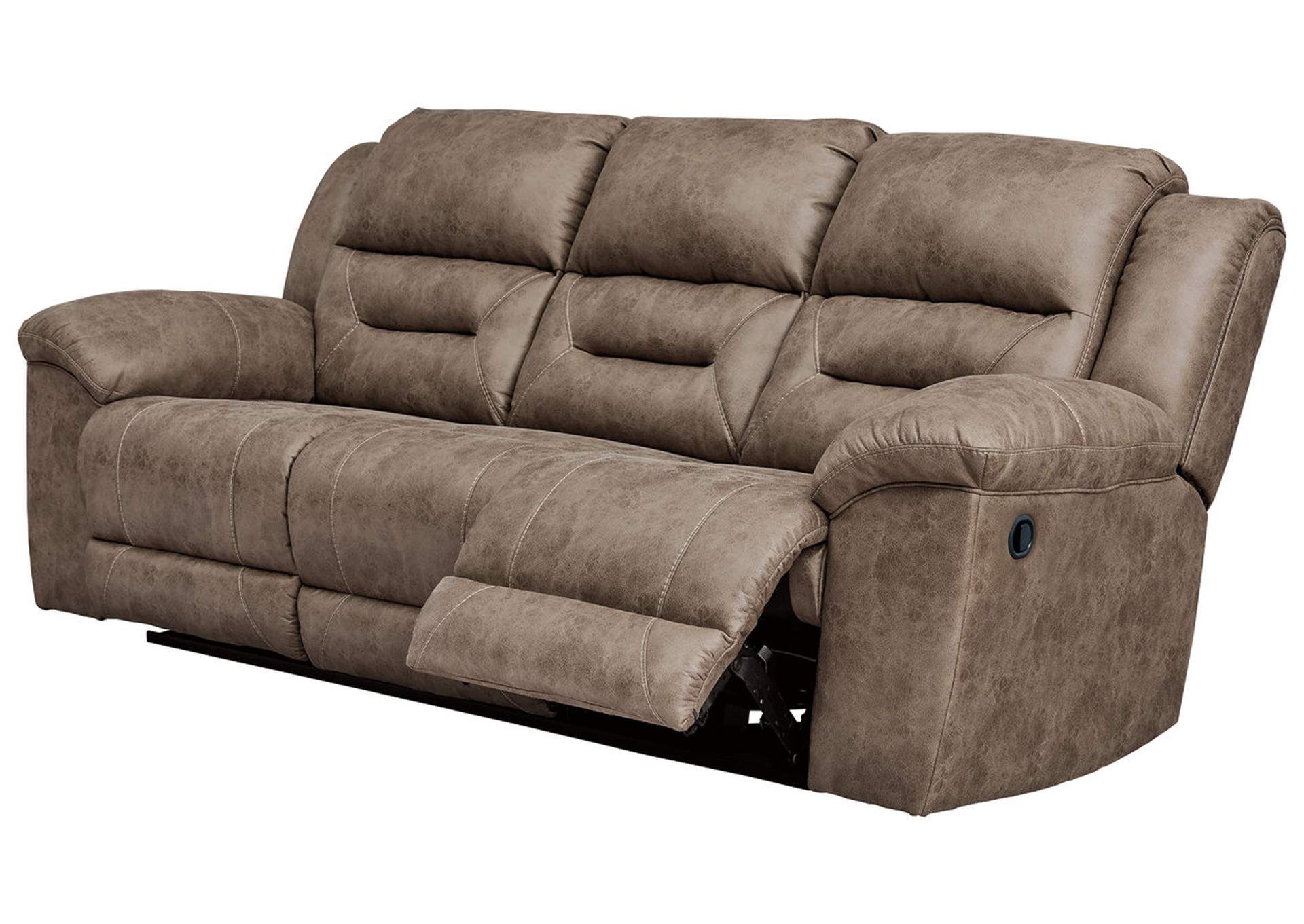 Brown/beige Stoneland Reclining Sofa Carolina Furniture Mart Throughout Most Up To Date Round Beige Faux Leather Ottomans With Pull Tab (View 2 of 10)