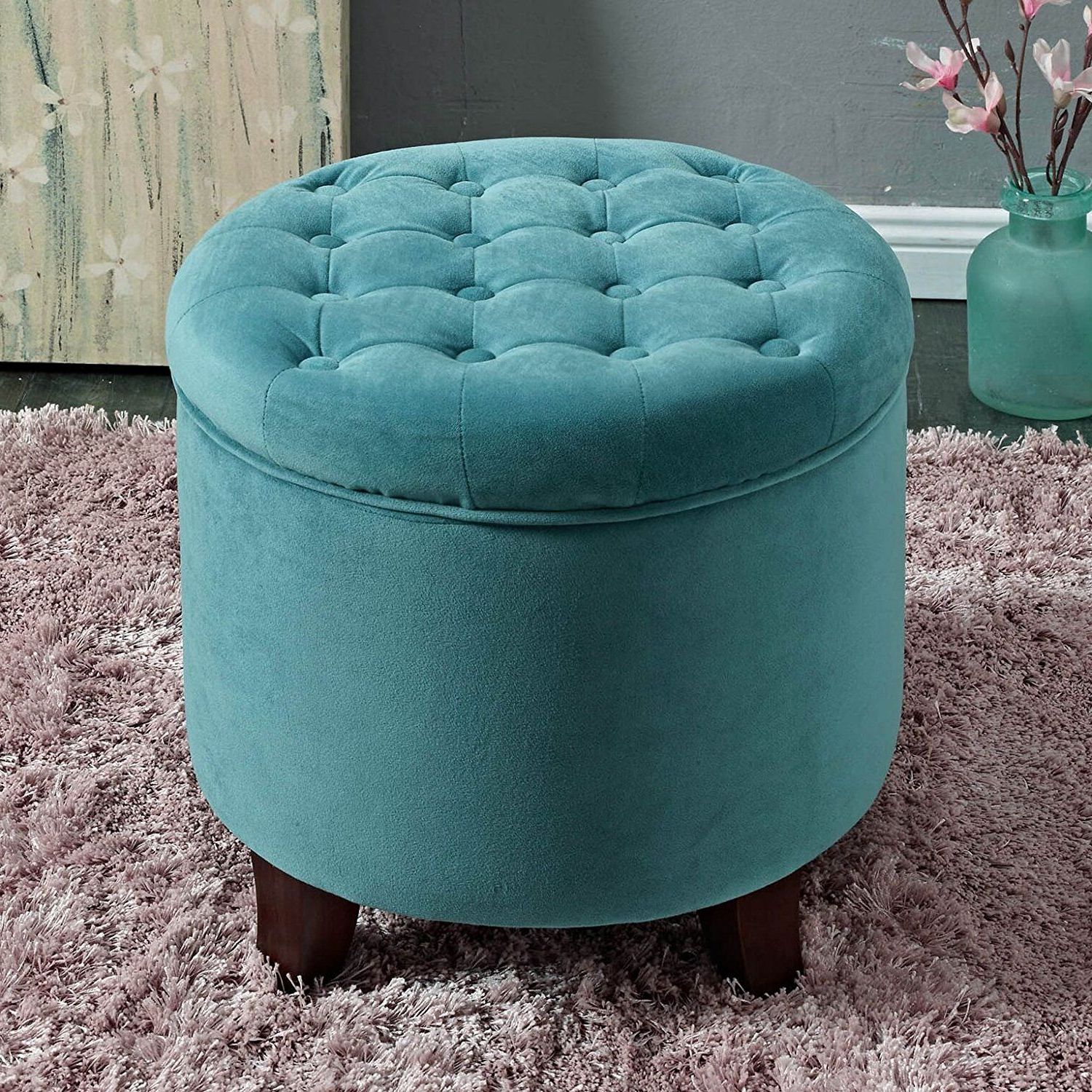 Brown Fabric Tufted Surfboard Ottomans With Regard To Most Recently Released Amazon: Kinfine Velvet Tufted Round Storage Ottoman With Removable (View 10 of 10)