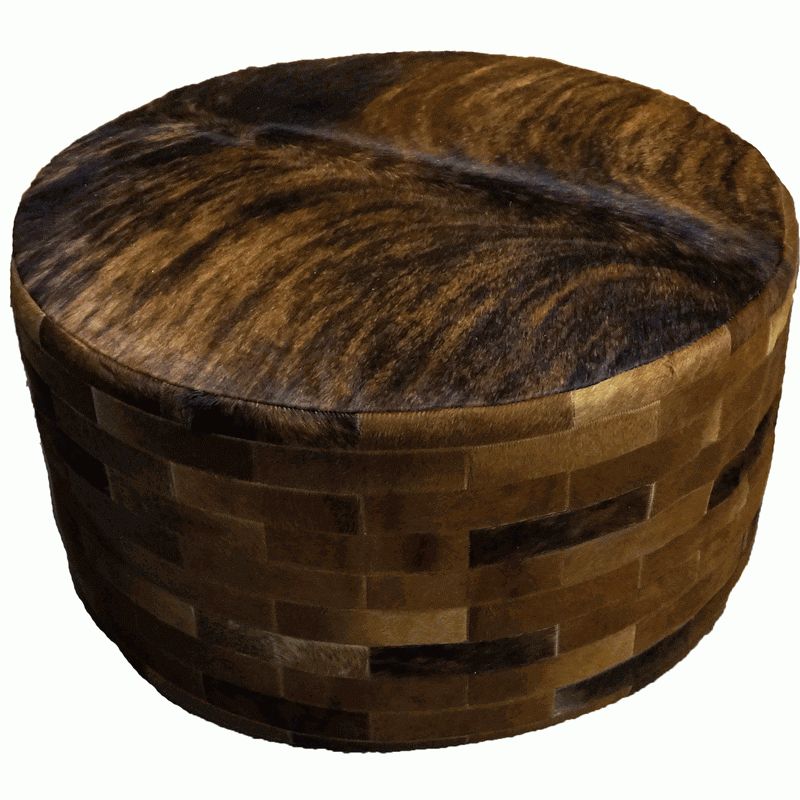 Brown Leather Hide Round Ottomans Intended For Best And Newest Dark Brown Round Cowhide Ottoman – 36 Inch (View 8 of 10)