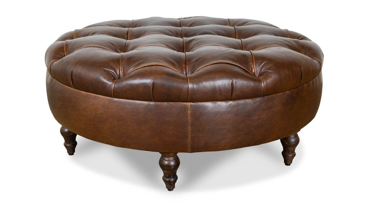 Brown Leather Hide Round Ottomans Pertaining To Well Known Cococohome (View 10 of 10)