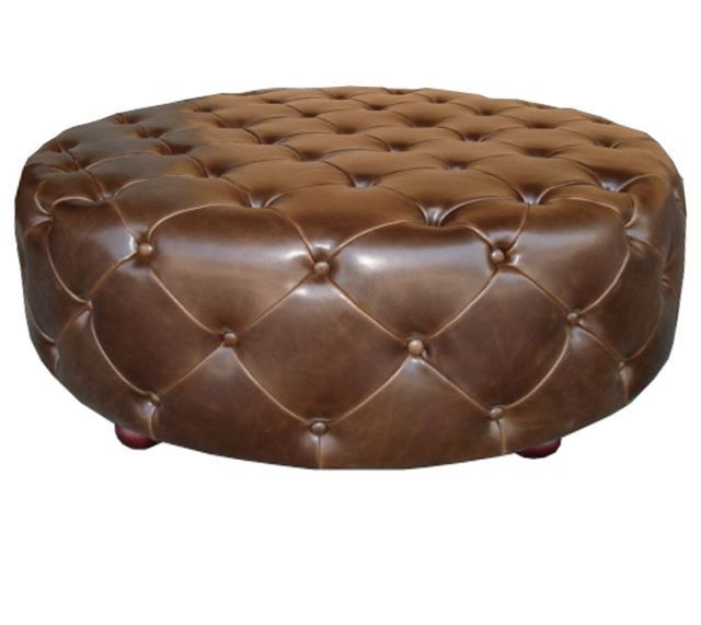 Brown Leather Round Pouf Ottomans In 2020 Addison Round Ottoman In Brown Leather (View 8 of 10)