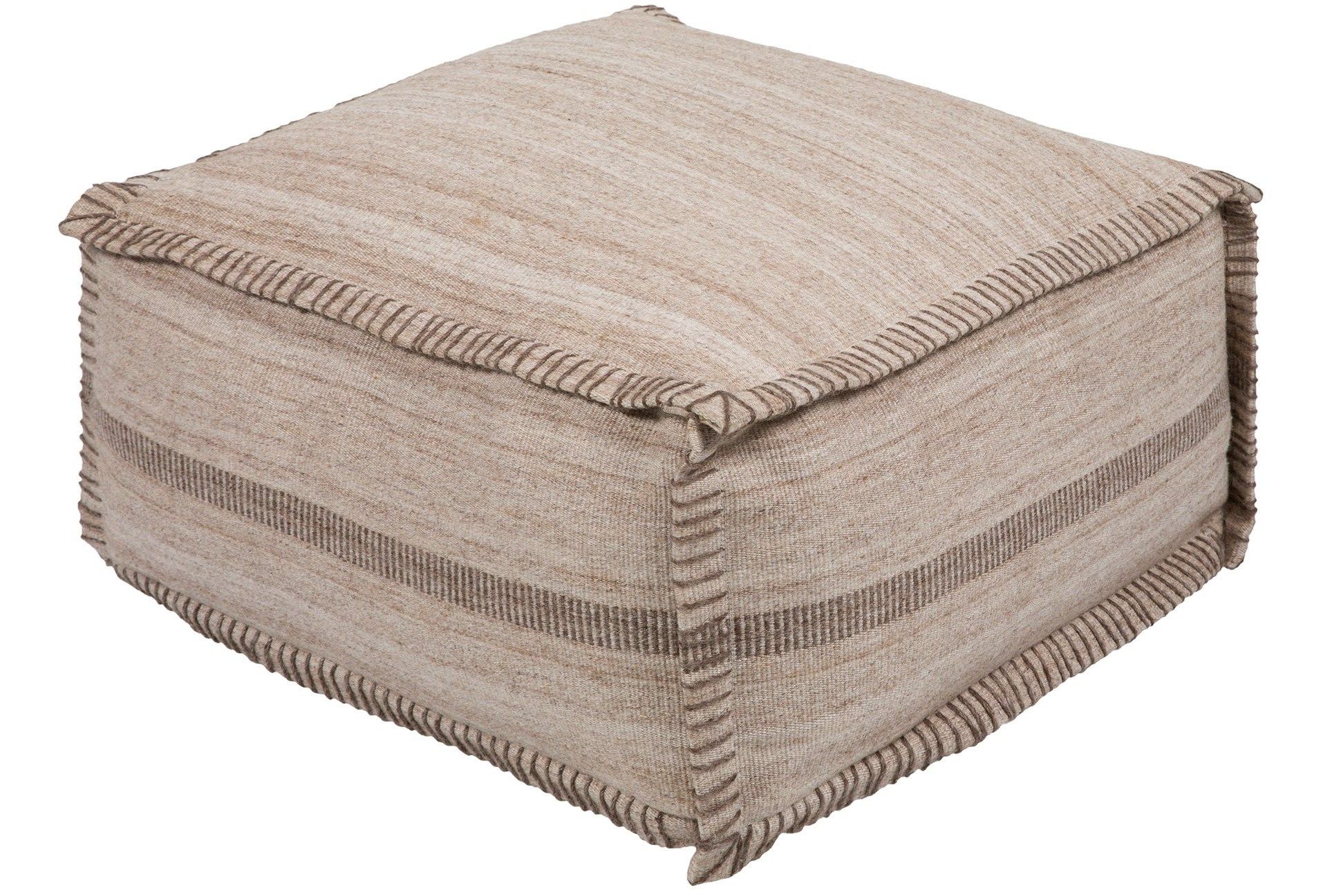 Brown Pouf, Pouf, Ottoman Intended For Recent Natural Beige And White Cylinder Pouf Ottomans (View 10 of 10)