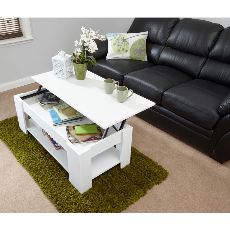 Buy Budget Lift Up Coffee Table White 1 Shelf – Online At Cherry Lane Intended For Trendy White Gloss And Maple Cream Coffee Tables (View 8 of 10)