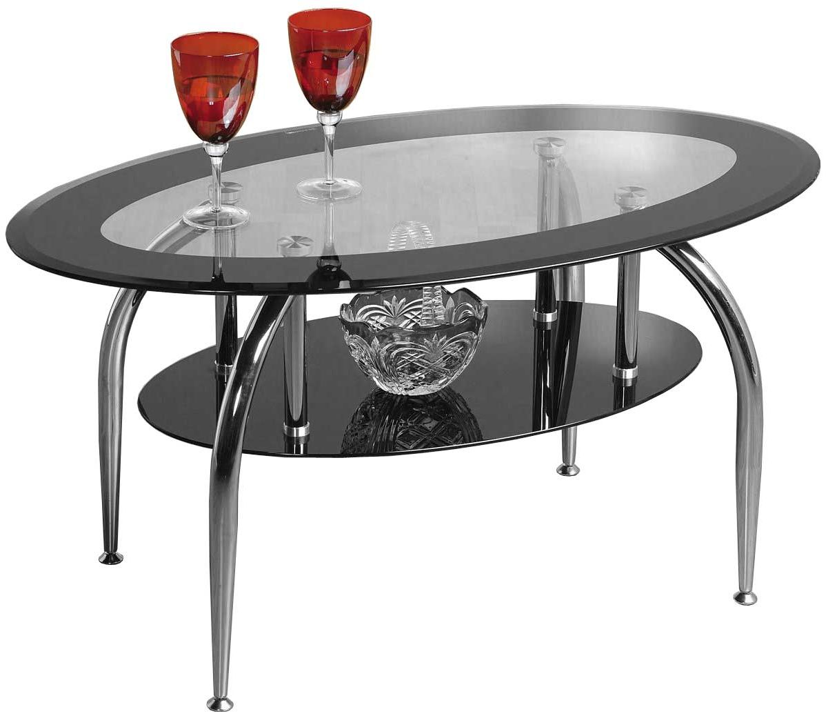 Caravelle Black Glass Coffee Table With Chrome Legs Inside Most Recent Chrome Coffee Tables (View 6 of 10)