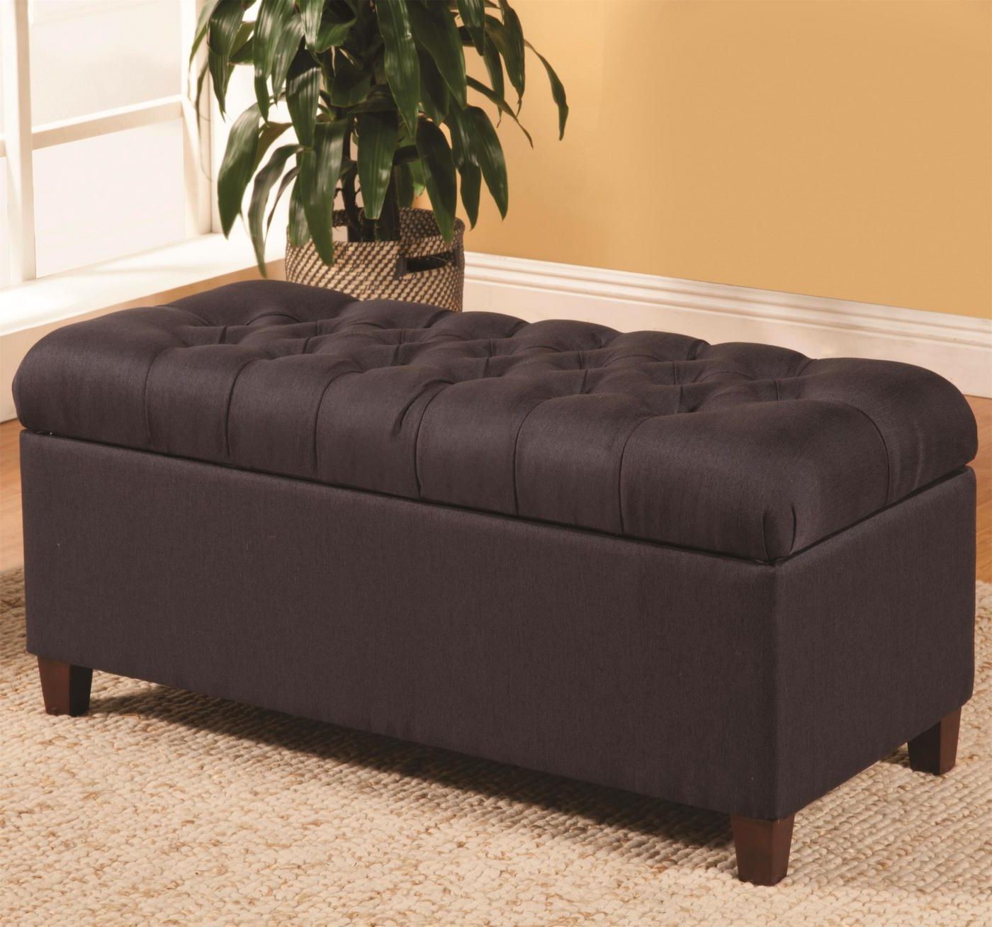 Charcoal Fabric Tufted Storage Ottomans Inside Latest Dark Brown Transitional Ottoman Tufted Storage Bench (View 4 of 10)