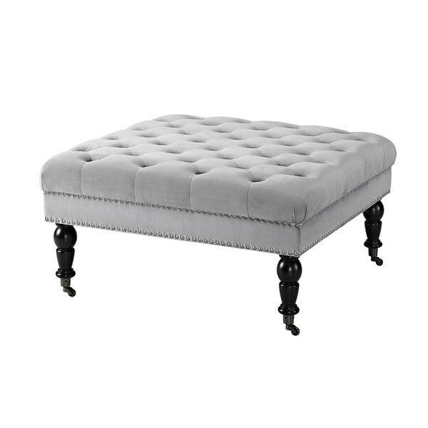 Charcoal Gray Velvet Tufted Rectangular Ottoman Benches Pertaining To Preferred Velvet Upholstered Square Tufted Ottoman With Casters, Gray And Black (View 8 of 10)