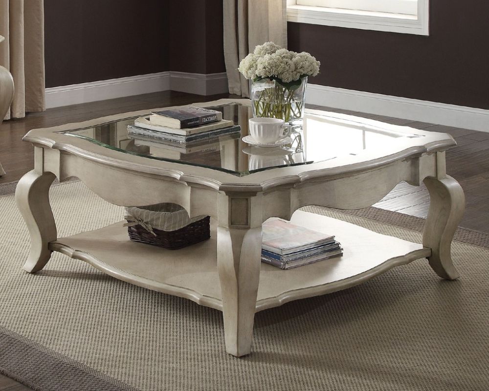 Chelmsford Antique Taupe Wood Coffee Table W/ Square Glass Topacme Inside 2019 Espresso Wood And Glass Top Coffee Tables (View 3 of 10)