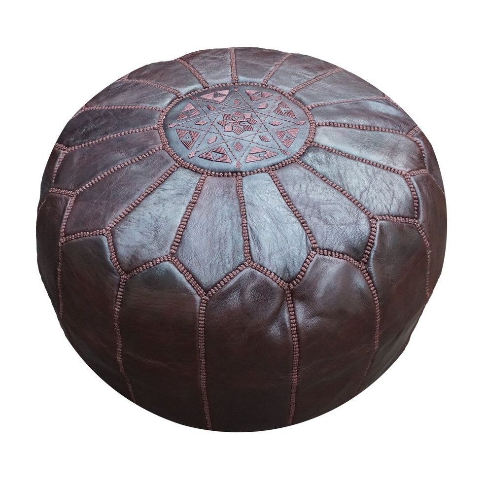 Chocolate Brown Moroccan Leather Pouf, Pouffe, Ottoman, Footstool Regarding Well Known Brown Moroccan Inspired Pouf Ottomans (View 6 of 10)
