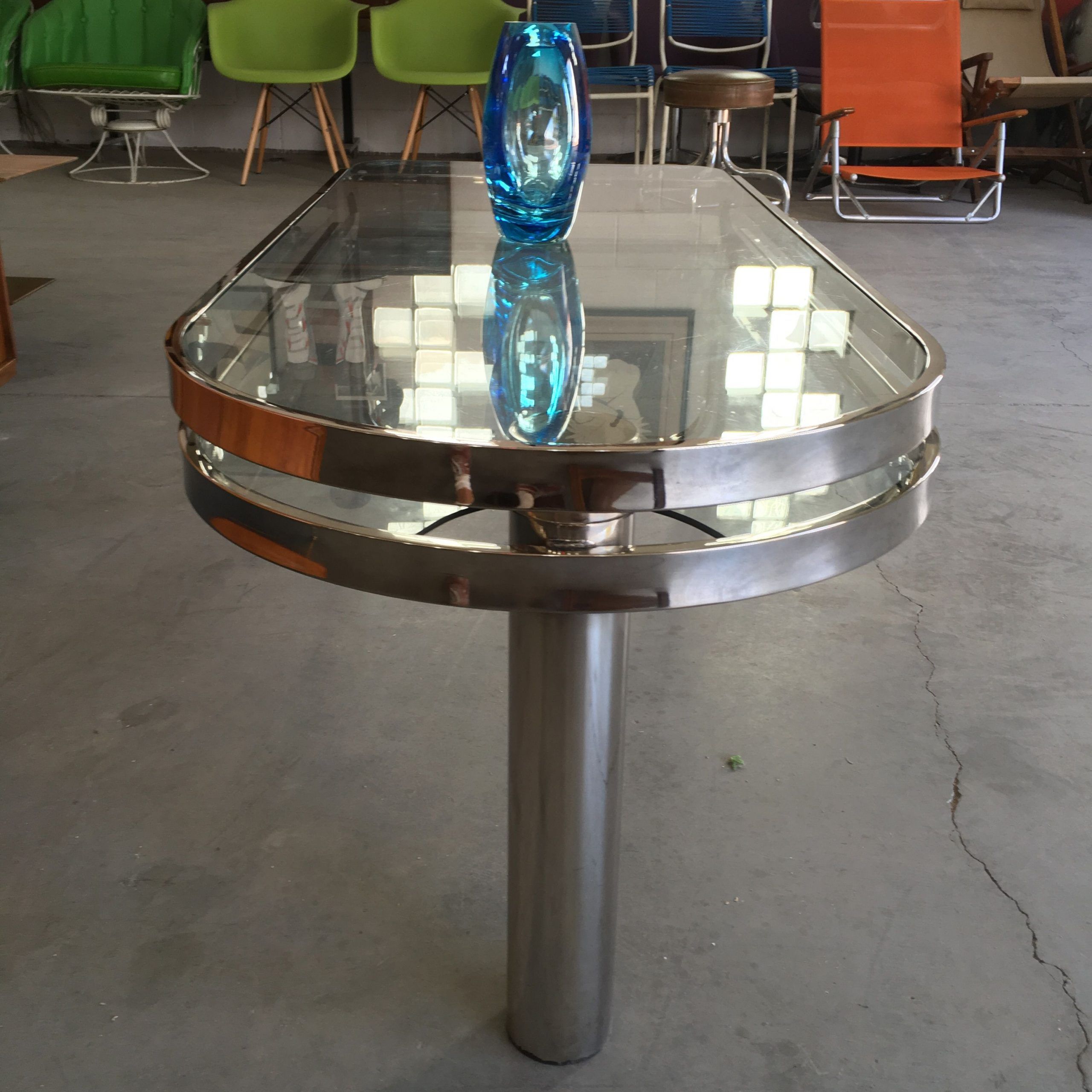 Chrome And Glass Modern Coffee Tables For Fashionable 70's Chrome Glass Swivel Coffee Table (View 7 of 10)