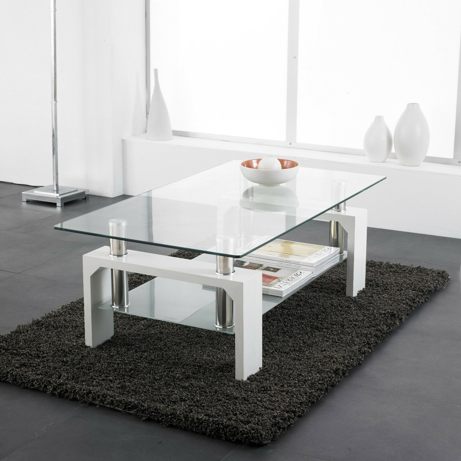 Chrome And Glass Rectangular Coffee Tables Inside Well Liked Modern Rectangle Oval Glass & Chrome Living Room Coffee Table With (View 1 of 10)