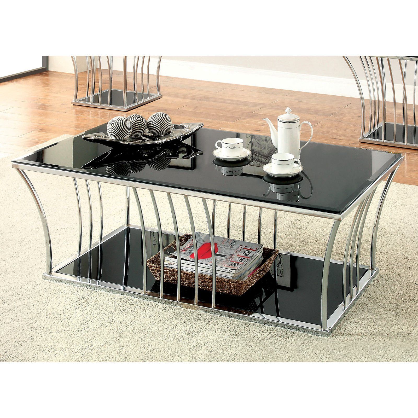 Chrome Coffee Tables In Preferred Furniture Of America Arsoli Beveled Glass Top Coffee Table – Chrome (View 2 of 10)