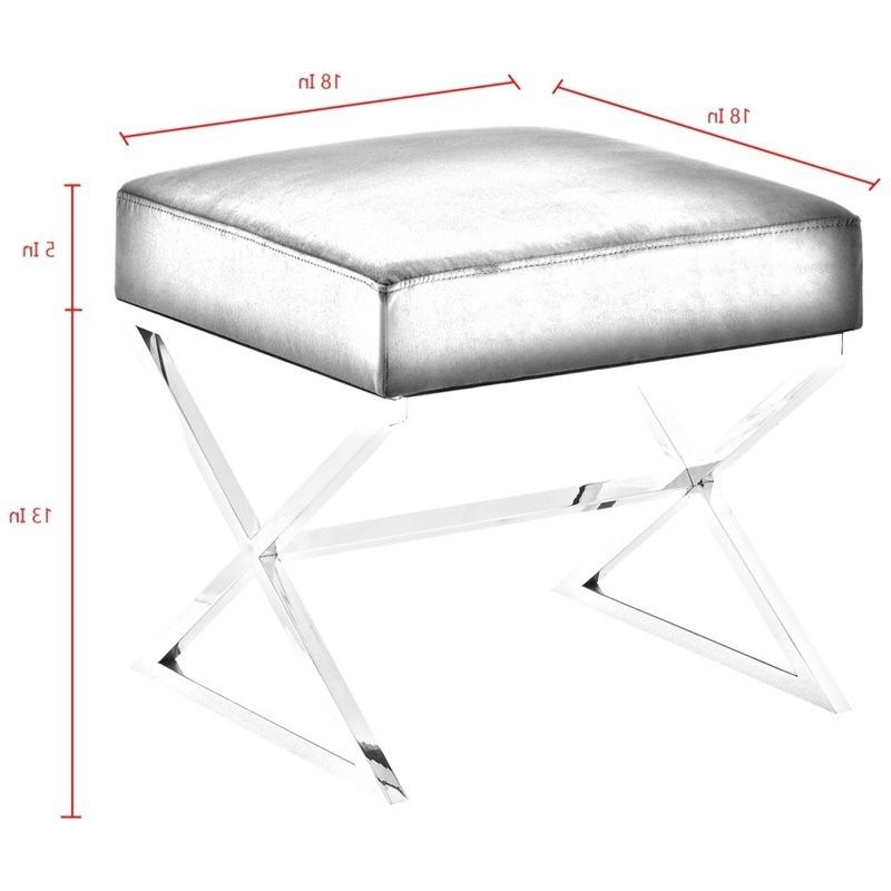 Chrome Metal Ottomans In 2020 Posh Living Colin Velvet And Stainless Steel Base Ottoman In Gray (View 8 of 10)