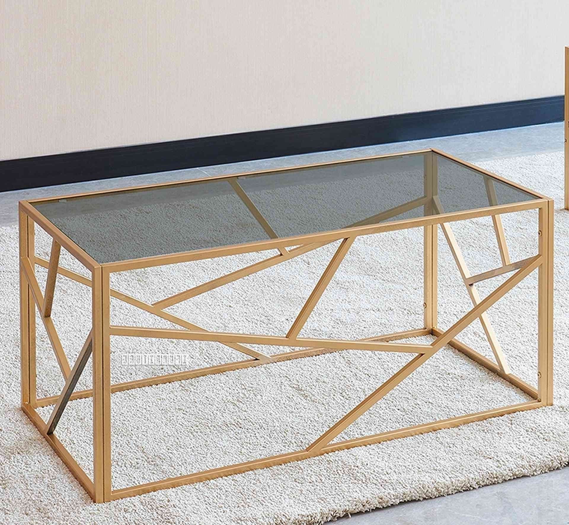 Clear Glass Top Cocktail Tables Within Well Known Clio Rectangle Clear Glass Coffee Table *gold Ifurniture The Largest (View 3 of 10)
