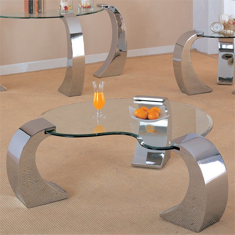Coaster Custer Kidney Shaped Glass Top Accent Coffee Table In Chrome Intended For Latest Silver Mirror And Chrome Coffee Tables (View 2 of 10)
