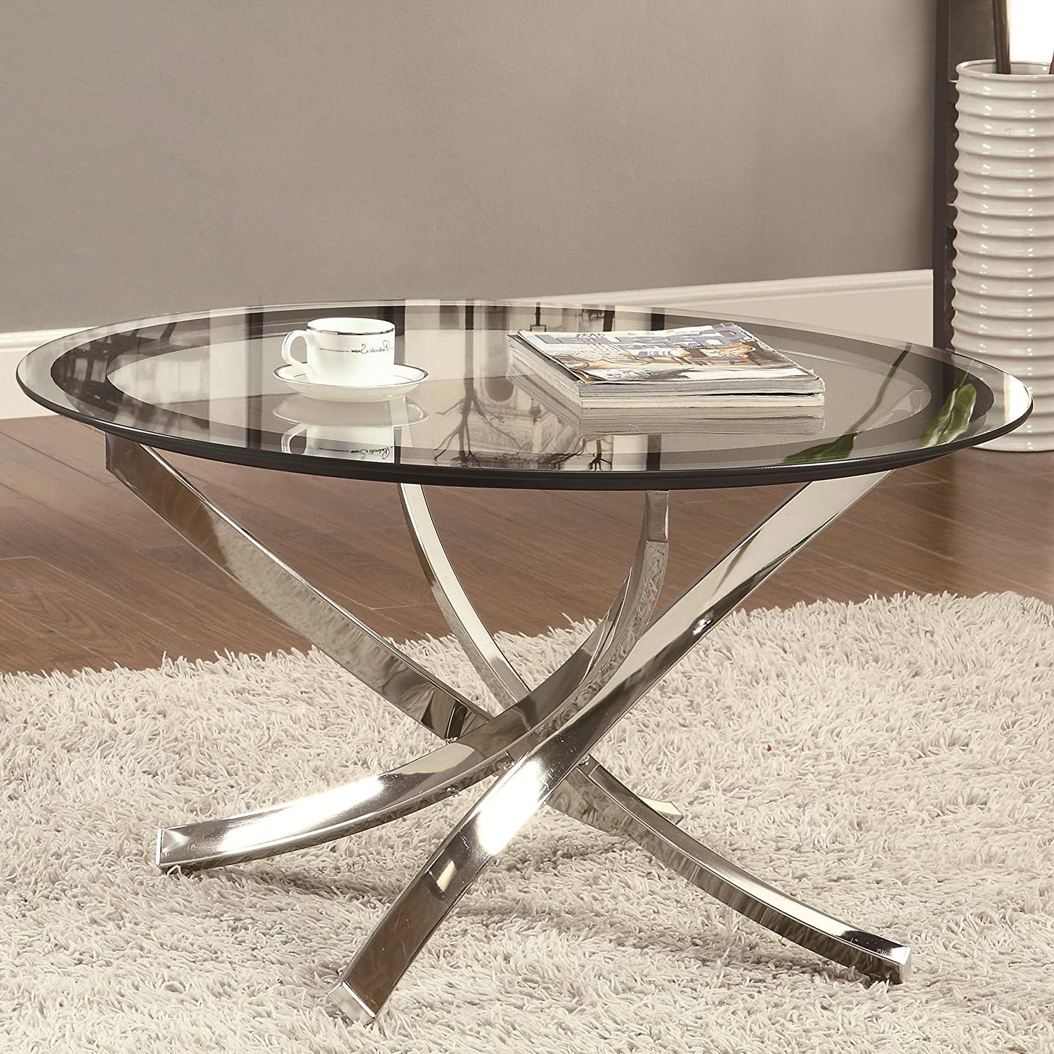 Contemporary Coffee Table Round Glass Modern Furniture Tables Cocktail In Most Up To Date Silver Mirror And Chrome Coffee Tables (View 5 of 10)