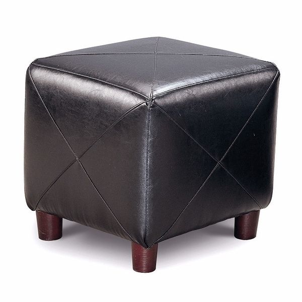 Contemporary Leather Cube Ottoman, Black – Overstock – 23350068 For Favorite Black Leather And Gray Canvas Pouf Ottomans (View 6 of 10)