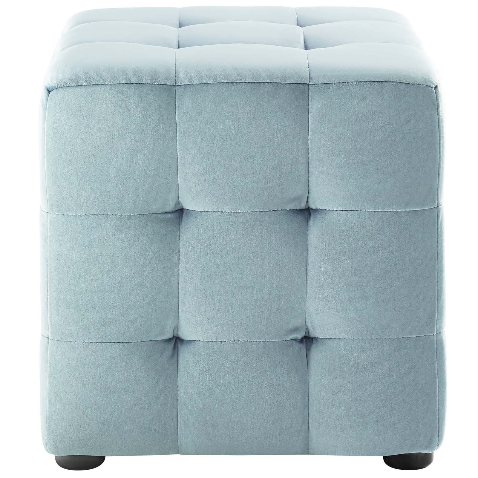 Contour Tufted Cube Performance Velvet Ottoman Light Blue With Regard To Popular Light Blue Cylinder Pouf Ottomans (View 5 of 10)