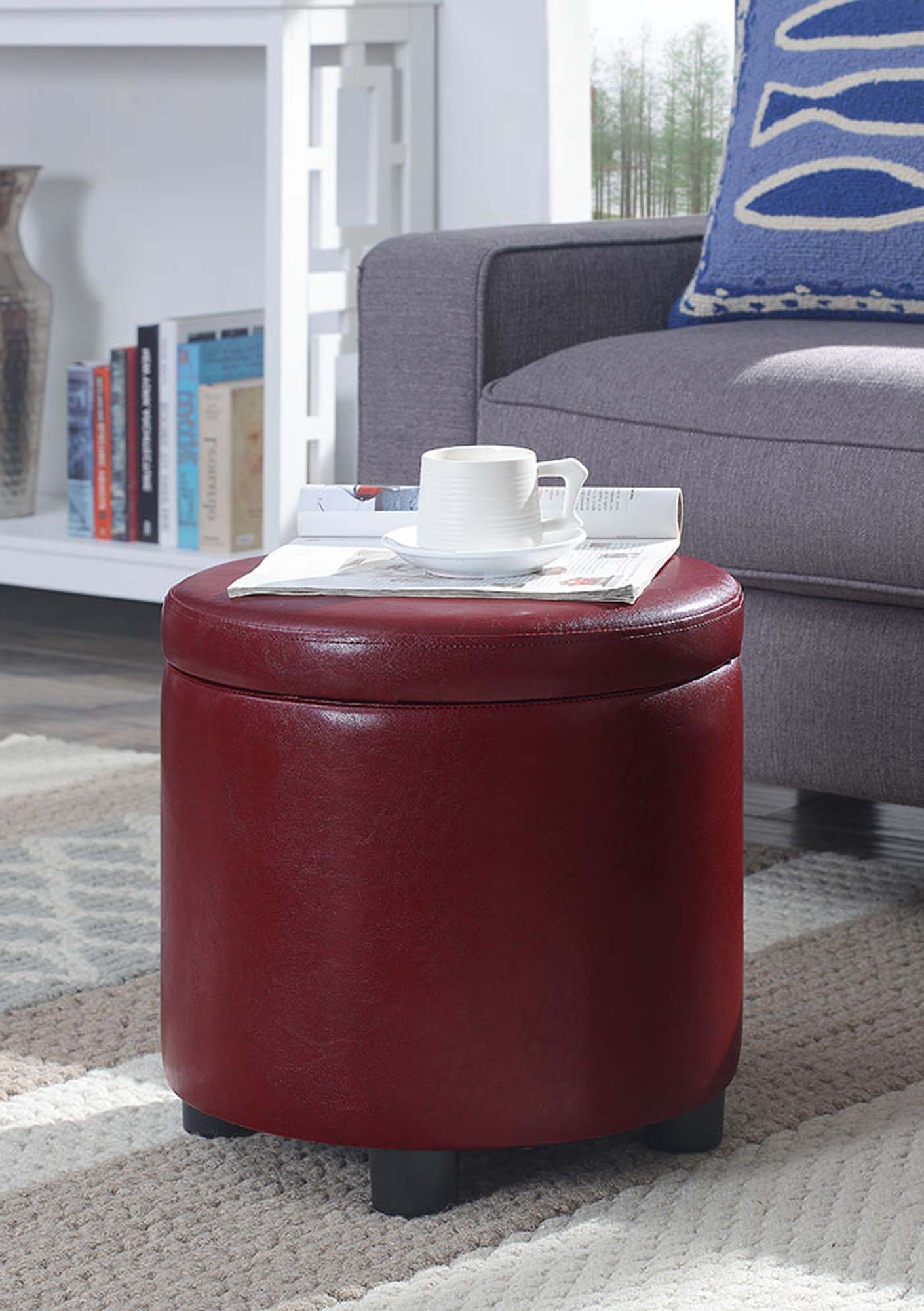 Convenience Concepts Designs4comfort Round Accent Storage Ottoman Inside Preferred Wool Round Pouf Ottomans (View 4 of 10)
