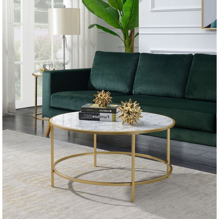 Convenience Concepts Gold Coast White Faux Marble Round Coffee Table Intended For Preferred Faux Marble Coffee Tables (View 1 of 10)