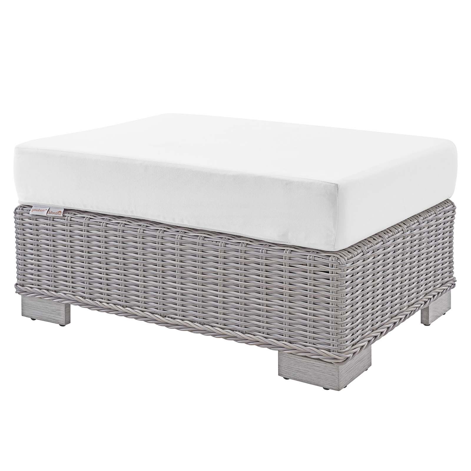 Conway Outdoor Patio Wicker Rattan Ottoman In Light Gray White With Regard To Preferred White And Light Gray Cylinder Pouf Ottomans (View 10 of 10)