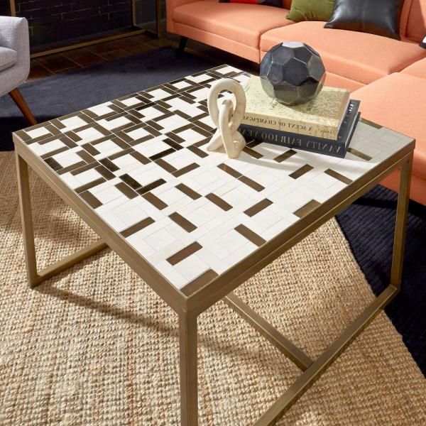 Cream And Gold Coffee Tables Inside Newest Cream Square Coffee Table – Glossy Cream And Gold Leaf Carved Square (View 1 of 10)