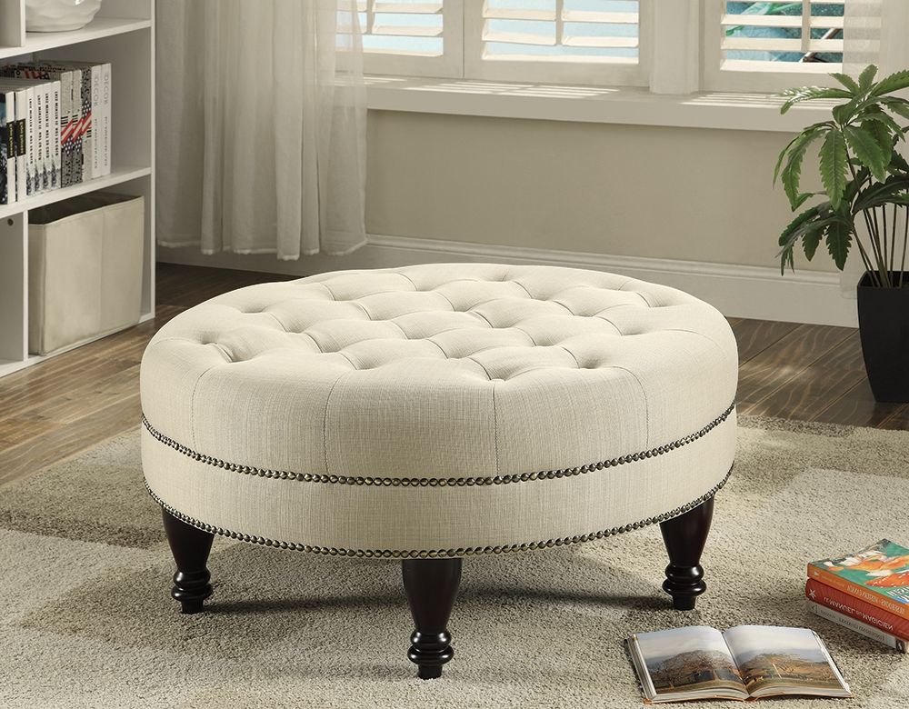Cream Color Linen Tufted Ottoman With Castercoaster 500018 For Popular Tuxedo Ottomans (View 6 of 10)
