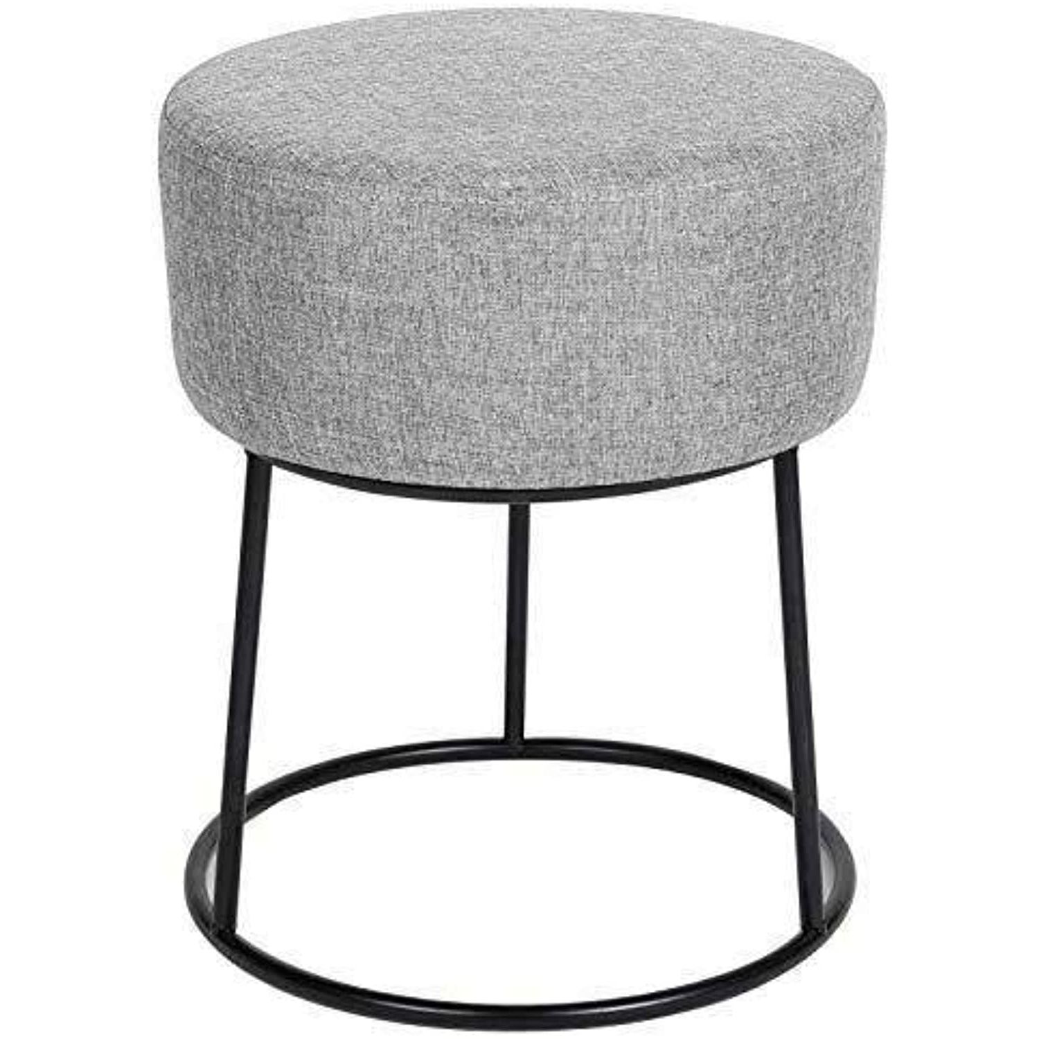 Cream Linen And Fir Wood Round Ottomans Within Recent Amazon: Grey Linen Foot Stool Ottoman – Soft Compact Round Padded (View 8 of 10)