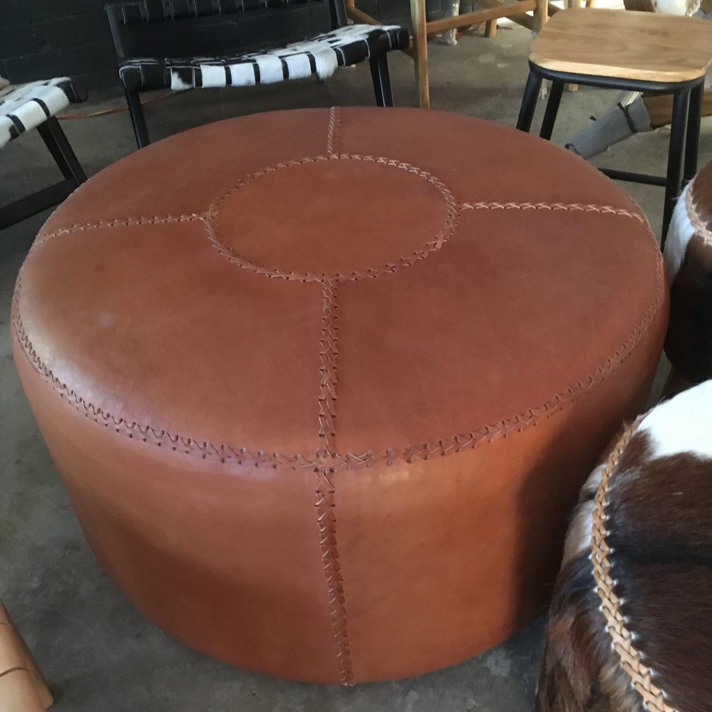 Cream Pouf Ottomans For Current Loft All Leather Round Ottoman – Loft Furniture (View 1 of 10)