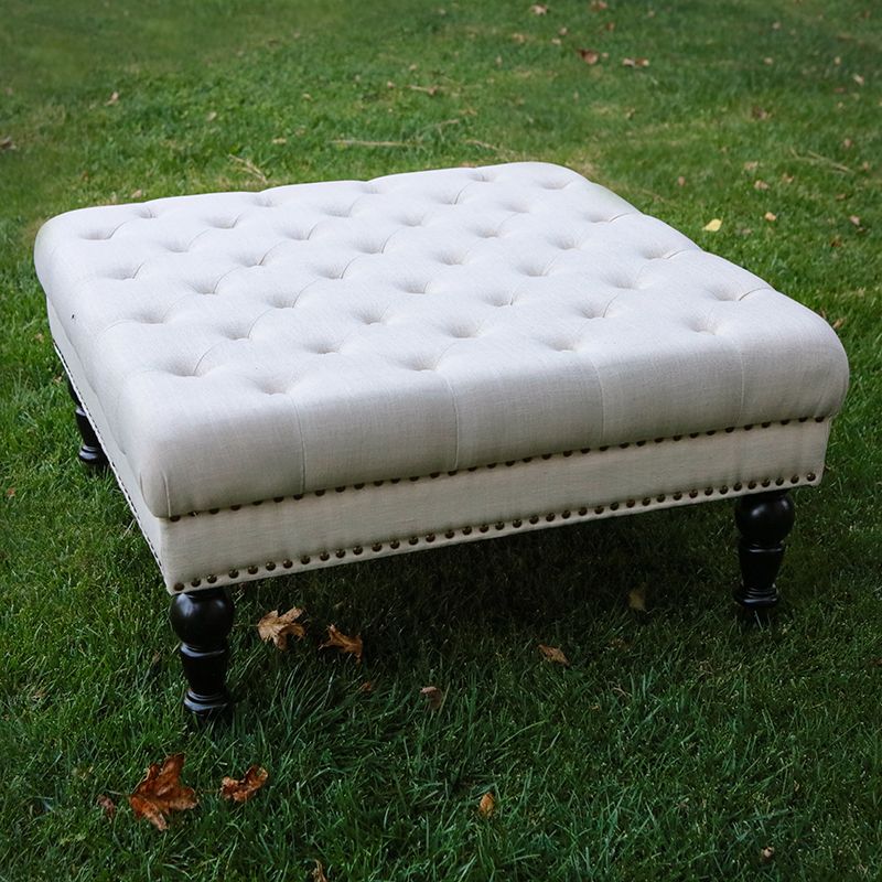 Cream Pouf Ottomans In Most Up To Date Camilla Cream Tufted Linen Ottoman – Forever Vintage Rentals (View 4 of 10)