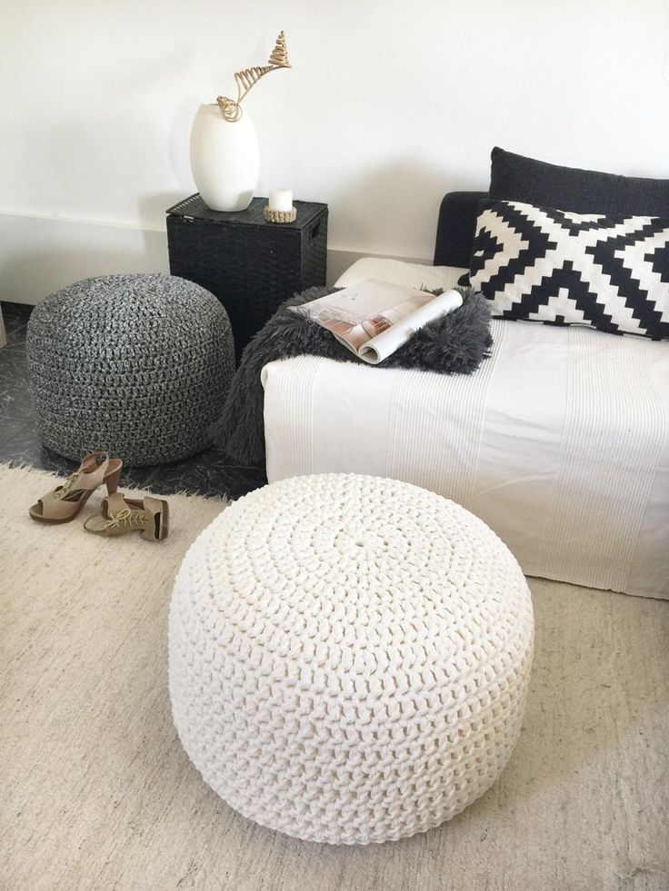 Crochet Inside 2020 Pouf Textured Blue Round Pouf Ottomans (View 8 of 10)