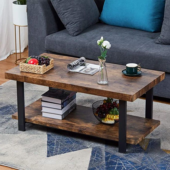 Current Amazon: Sedeta Rustic Natural Coffee Table, Industrial Coffee Table Throughout Open Storage Coffee Tables (View 4 of 10)