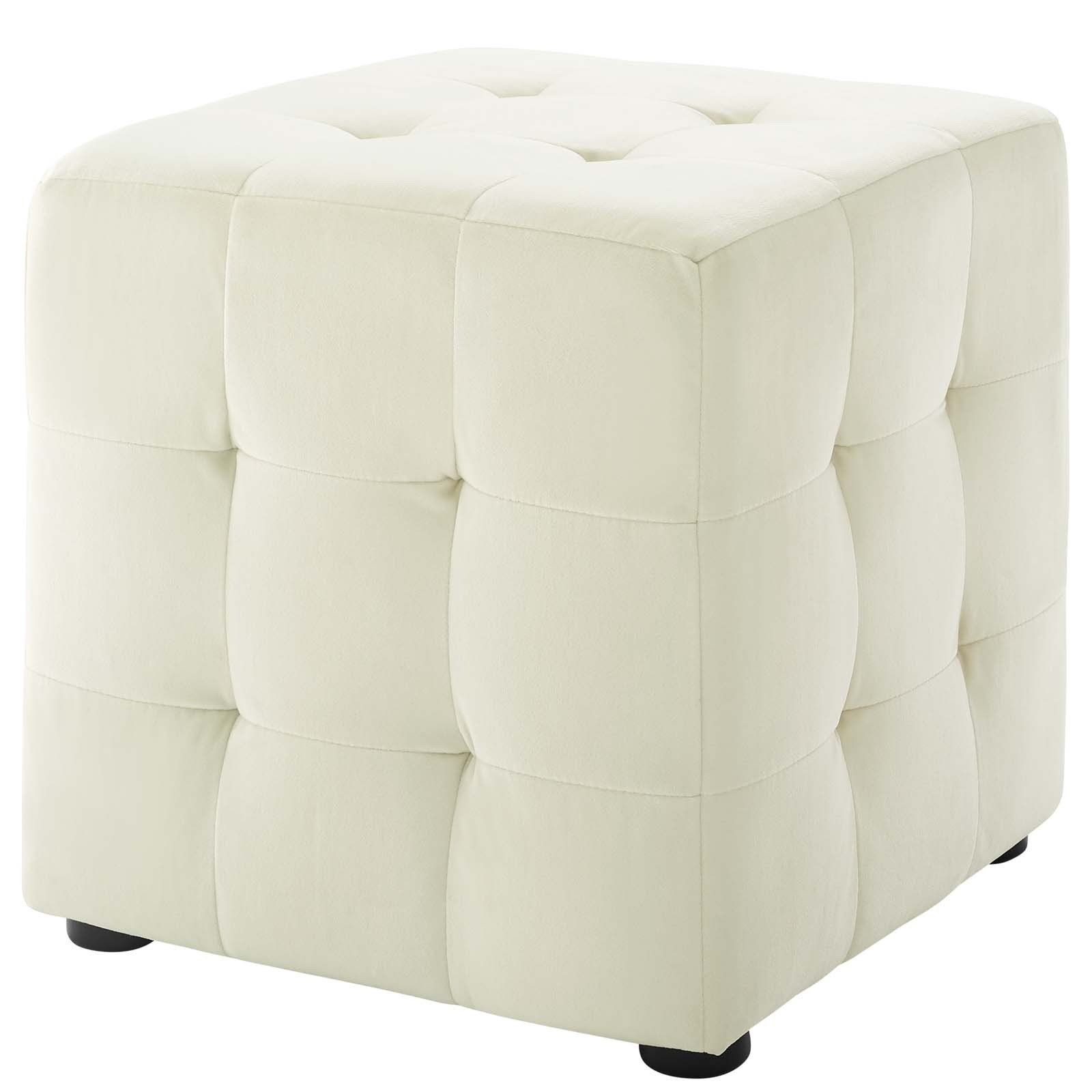 Current Contour Ivory Tufted Cube Performance Velvet Ottoman Eei 3577 Ivo Throughout Light Blue And Gray Solid Cube Pouf Ottomans (View 4 of 10)