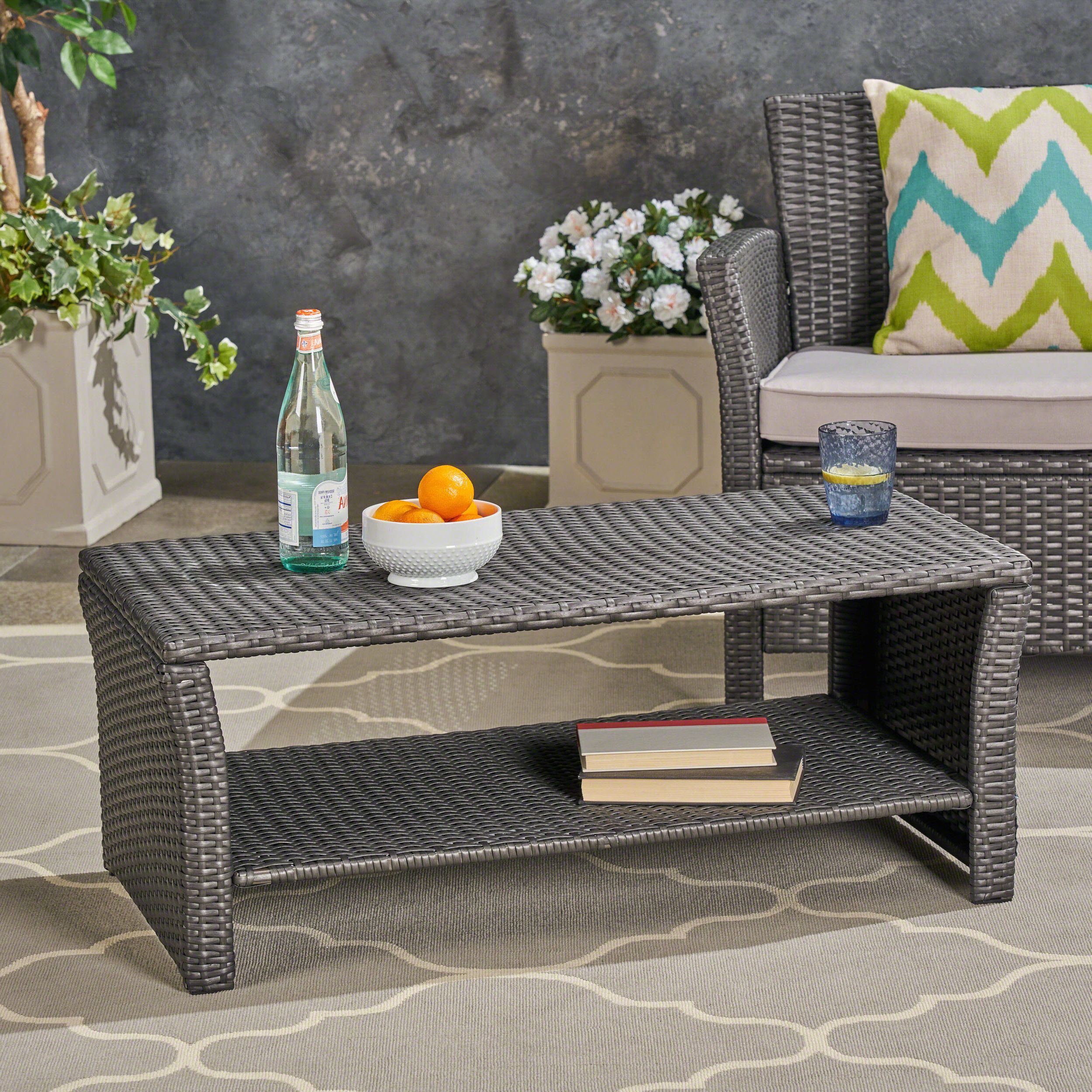 Current Gray And Black Coffee Tables Intended For Antony Outdoor Wicker Coffee Table, Gray – Walmart – Walmart (View 1 of 10)