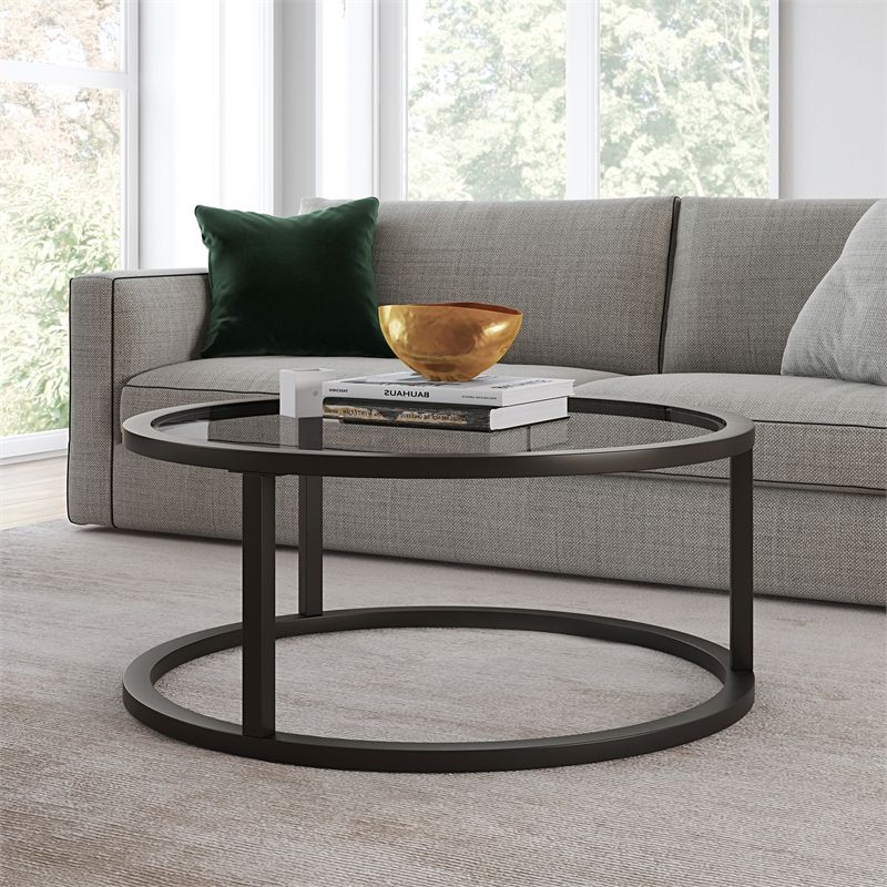 Current Henn&hart Metal Round Pedastal Base Coffee Table In Black And Bronze For Bronze Metal Rectangular Coffee Tables (View 4 of 10)