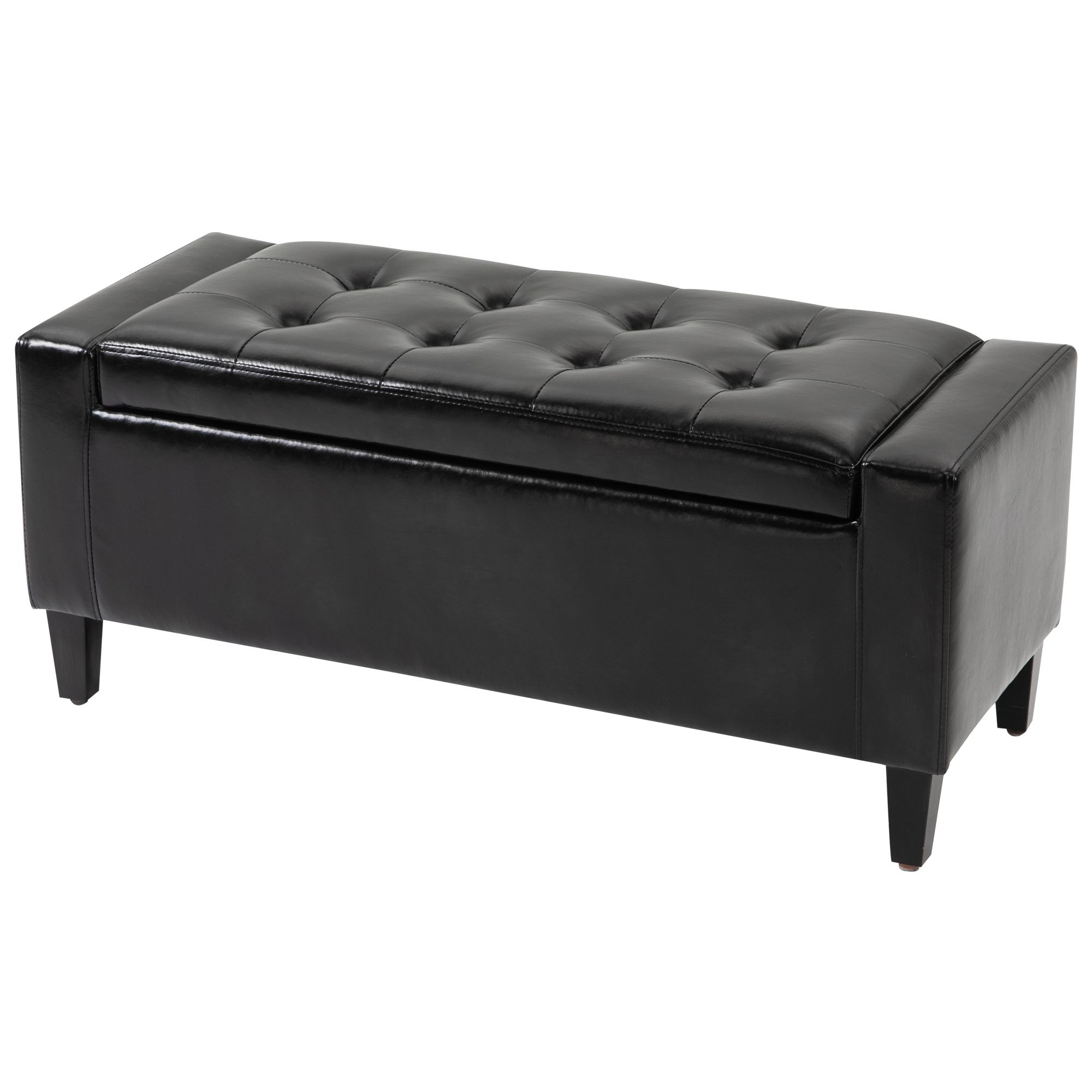 Current Homcom Pu Leather Upholstered Lift Top Tufted Ottoman Black, Ottoman Regarding Black Leather And Bronze Steel Tufted Ottomans (View 6 of 10)