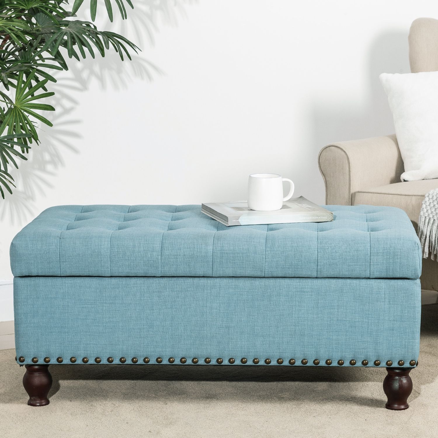 Current Joveco Linen Fabric Rectangular Tufted Lift Top Storage Ottoman Intended For Fabric Storage Ottomans (View 10 of 10)