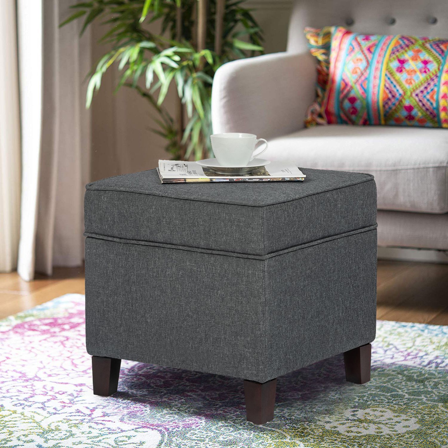 Current Joveco Modern Design Fabric Square Storage Ottoman With Hinge Hidden For Lavender Fabric Storage Ottomans (View 4 of 10)