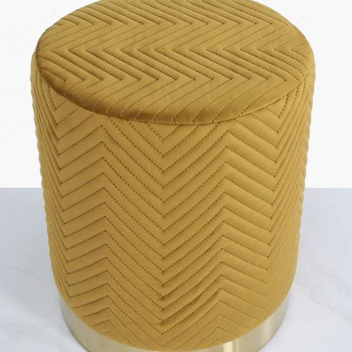 Current Mustard Yellow Patterned Velvet And Gold Metal Round Footstool Ottoman For Mustard Yellow Modern Ottomans (View 10 of 10)