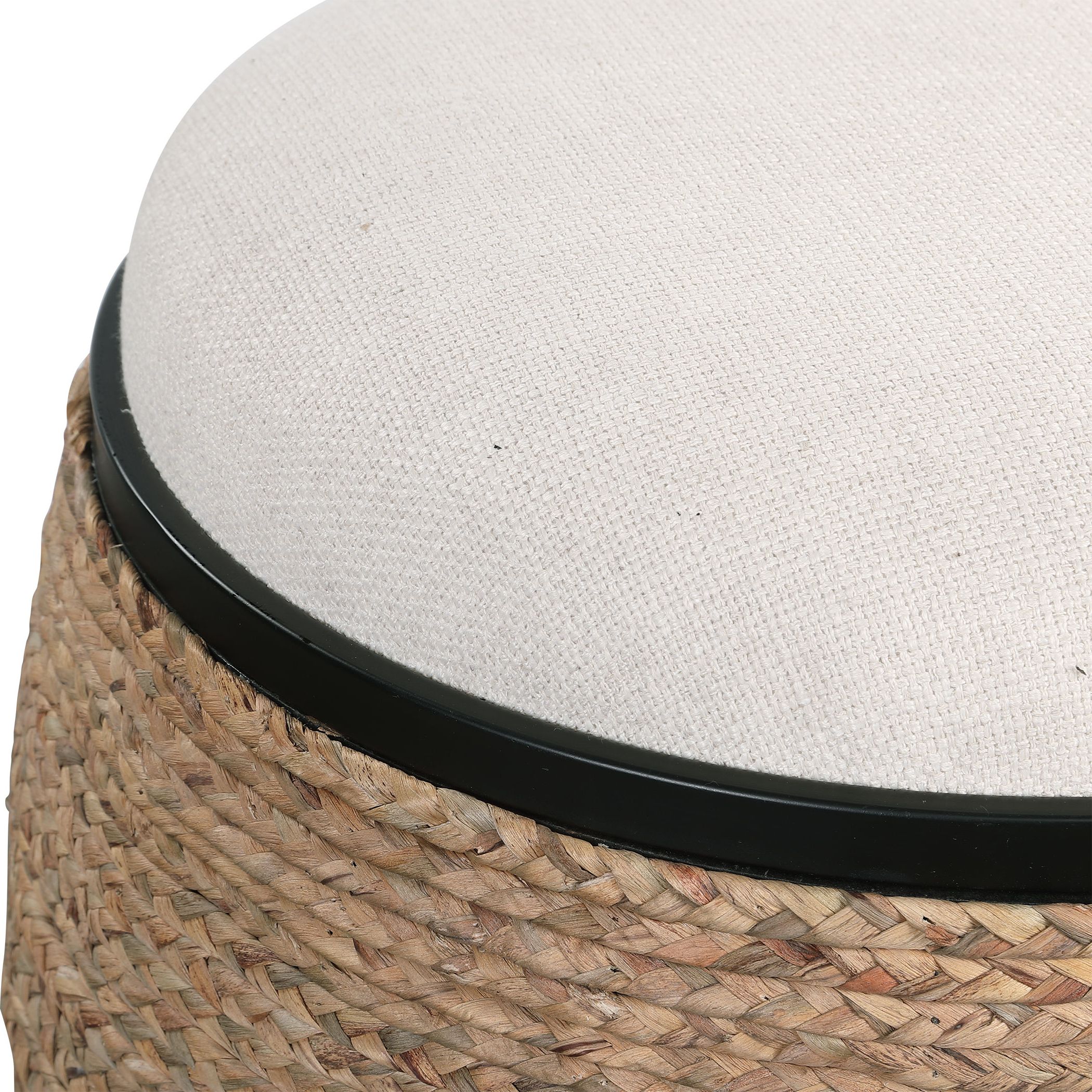 Current Natural Beige And White Short Cylinder Pouf Ottomans For Island Straw Accent Stool (View 10 of 10)