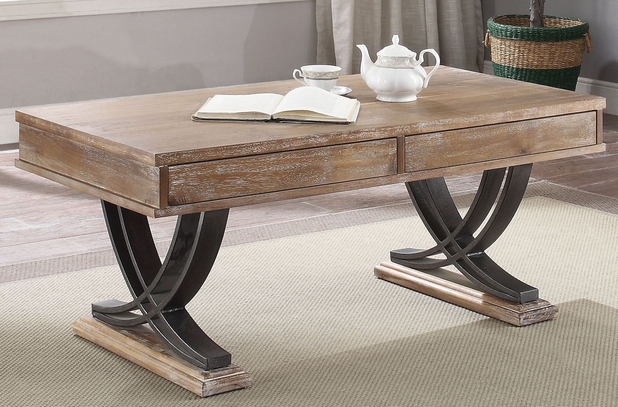 Current Pellio Antique Oak And Black Coffee Table – 1stopbedrooms (View 7 of 10)