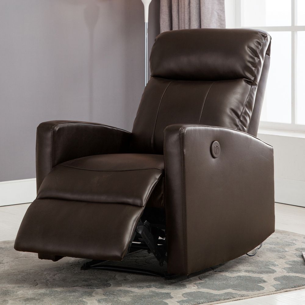 Current Sean Brown Leather Power Reading Reclinerac Pacific In Faux Leather Ac And Usb Charging Ottomans (View 4 of 10)